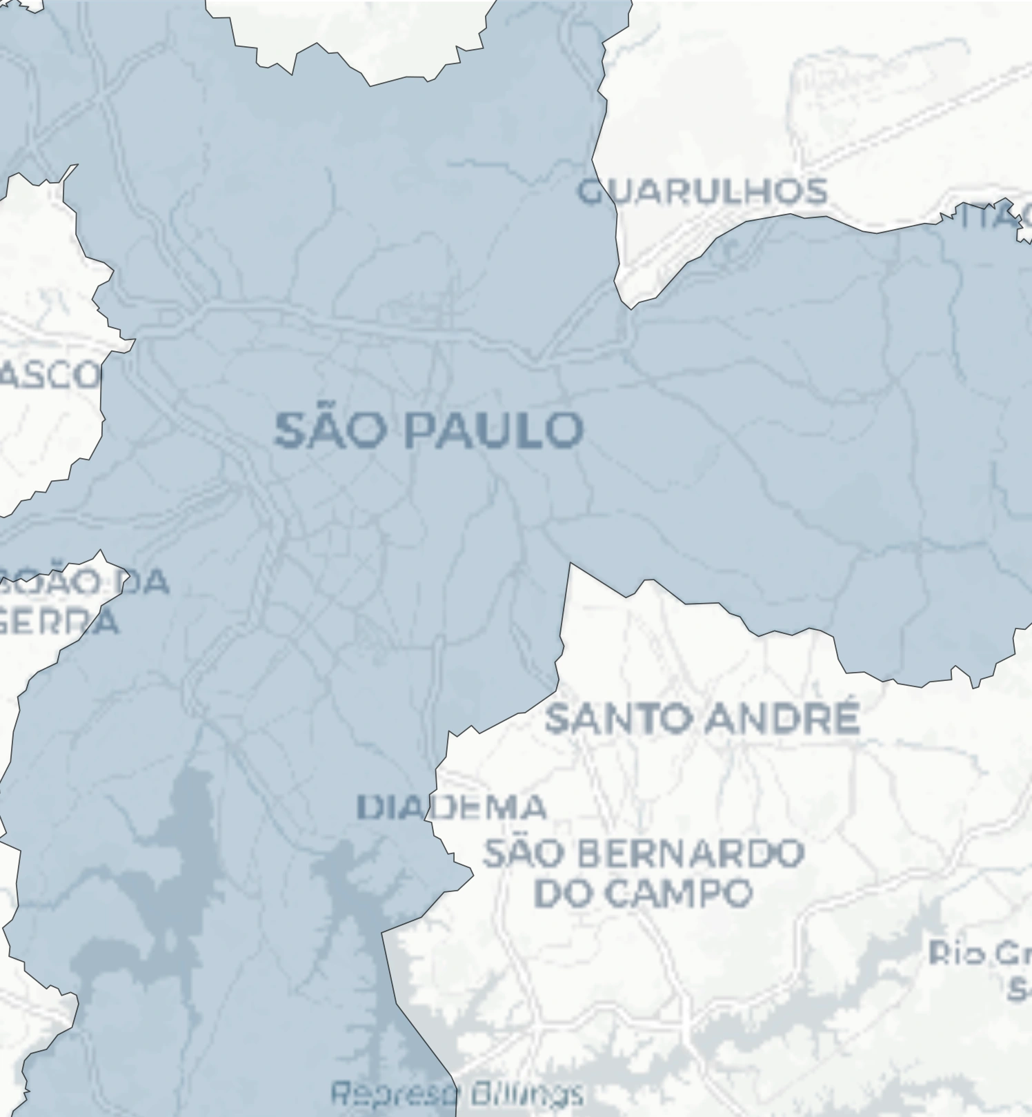 Mapa da cidade de São Paulo tratada como uma unidade única