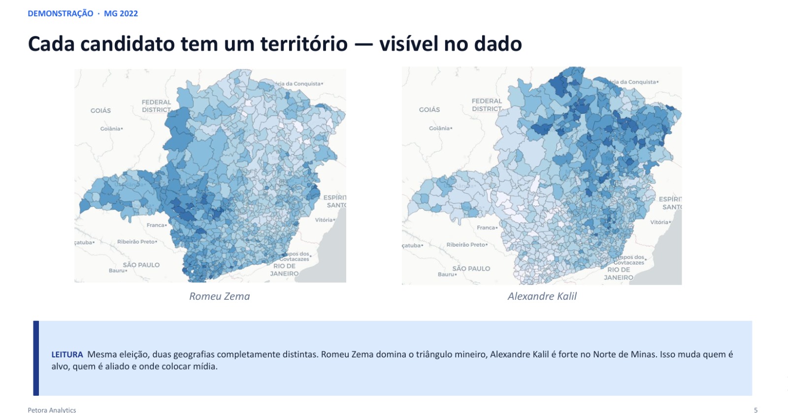 Comparativo da votação de Romeu Zema e Alexandre Kalil em Minas Gerais na eleição de 2022, em dois mapas por município