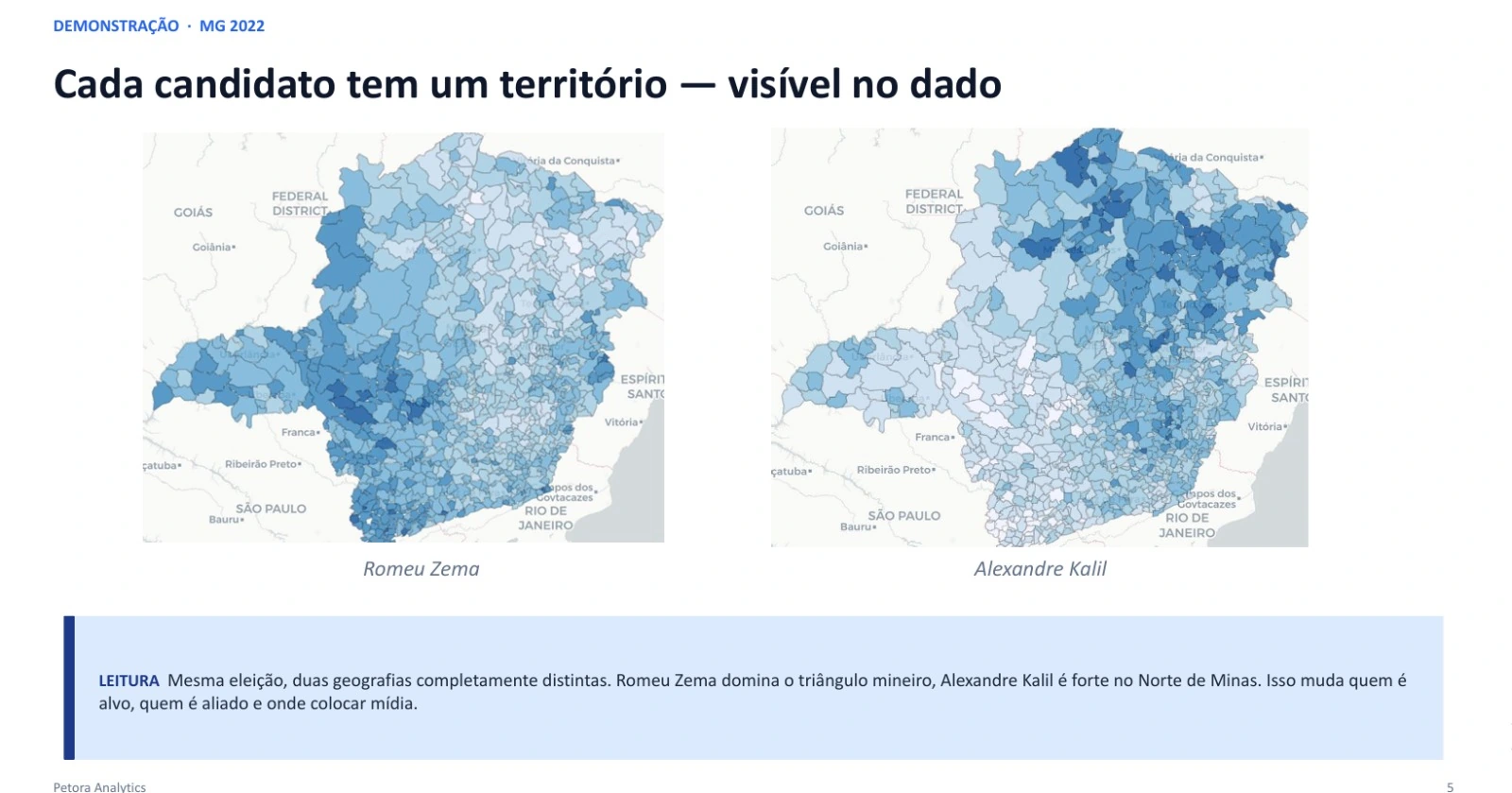 Comparativo da votação de Romeu Zema e Alexandre Kalil em Minas Gerais na eleição de 2022, em dois mapas por município